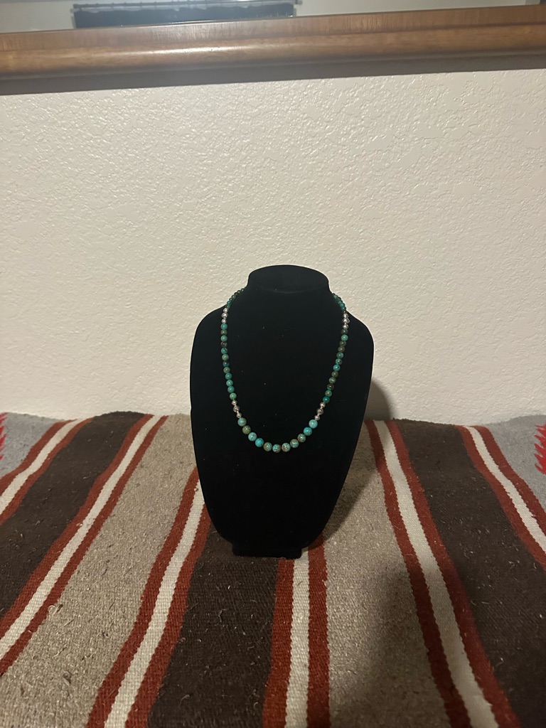 Hand Crafted “One Of A Kind” Graduated Turquoise & Sterling Silver Necklace